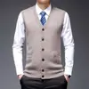Colete cardigã de lã masculino de meia-idade, suéter sem mangas liso para cavalheiro, moda casual de negócios, peça única drop shipping