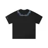 Camiseta de Manga Corta Bordada de Marca Japonesa de Moda para Hombre Verano Nueva Holgada Cuello Redondo Estampado Creativo de Collar Top para Pareja