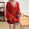 Suéter Grueso de Bloques de Color con Cuello en V para Mujer Otoño e Invierno 2026 Estilo Universitario Versión Coreana Holgado Retro Cardigan de Punto Trenzado para Estudiantes