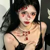 Estilo Gótico Oscuro Collar de Perlas Artificiales Rojas con Colgante de Gota de Agua Diseño de Nicho Gargantilla Accesorios de Halloween Collar