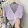 Cárdigan de Seda de Hielo para Mujer, Chaqueta Roja Delgada, Chal, Nuevo Estilo de Verano, Combinado con una Falda, Cubierta Exterior, Top Corto de Punto