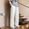 Calça casual trendy estilo americano para primavera e outono, malha de seda gelada vazada, unissex, cintura elástica com cordão, calça longa esportiva