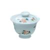 Cuenco Cubierto Ercai Tallado en Barro de Jade Pintado a Mano con Flores Pequeñas de Pie Alto Set de Té Kung Fu No Caliente Cuenco de Té de Cuerpo Delgado Color Bajo Esmalte