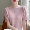 Nuevo de Primavera y Otoño Primera Línea Listo para Usar Cuello Redondo Manga Corta Lana Fina Imitación Piel de Terciopelo Agradable al Tacto Suéter de Punto para Mujer Uso Interior Uso Exterior