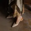 Sandálias Fechadas Estilo Retrô Francês, Novo Estilo Primavera/Verão, Couro Genuíno, Salto Bloco, Slip-On, Salto Baixo, Sandálias de Bico Fino para Escritório Femininas