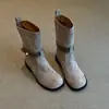 Primeiro Encontro Temporada Retro Francês Camurça Fivela Bico Redondo Botas de Cano Curto Outono Inverno Novo Estilo Salto Grosso Botas Western Femininas
