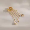 Wanxing Europa y América Acero Inoxidable Chapado en Oro de 18 Quilates Blanco Gota de Agua Circonita Cúbica Arete Largo con Borla para Mujer Lujo Ligero Venta al por Mayor Transfronteriza