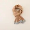 Bufanda de punto lisa de dos tonos para niños, calentador de cuello de otoño e invierno con guantes, conjunto suave y cálido de dos piezas para niños y niñas