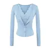Camiseta Manga Longa Estilo Renda Patchwork Puro Desejo Doce e Picante, Design Curto Slim Fit, Top Elegante para Mulheres no Outono