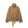 Ropa de mujer más vendida en Amazon transfronteriza para Otoño 2026: una chaqueta corta de dos tonos con cuello alto, cierre de botones diagonales y cintura ceñida con detalles de cordón