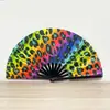 Abanico de Kung Fu Fluorescente para Rave Transfronterizo Estampado de Leopardo Abanico de Sonido UV Purpurina 33cm Marco de Bambú El Más Vendido en Amazon Abanico Grande Material de Bambú
