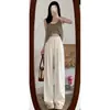Pantalones de gran tamaño de 300 jin color blanquecino, montaña de leche, para mujer, finos de primavera y verano, casual texturizados de acetato, nicho, pierna ancha
