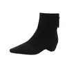 Botas de camurça estilo francês, nova coleção outono/inverno, bico fino marrom, salto grosso, elástico, efeito emagrecedor, botas femininas versáteis