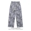 Pantalones Casuales de Cuadros de Pierna Ancha con Cordón Estilo Retro Americano Kuajing para Hombres y Mujeres, Pantalones Deportivos Originales Nuevos de Cuadros de Otoño