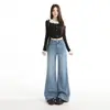 Jeans de campana negros de tiro alto elásticos en cuatro direcciones para mujer, ajuste holgado, adelgazantes, cubren la cadera, modernos y versátiles, talla juvenil naranja