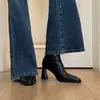 Botines cuadrados de tacón grueso estilo coreano 2026, botas elásticas ajustadas retro elegantes y modernas para mujer con cremallera trasera y tacón alto
