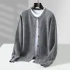 Cárdigan de Lana 100% Cruzado para Hombre Cuello Redondo Sencillo Suéter Espesado Otoño Invierno Nuevo Holgado Casual Prendas de Punto Ropa de Abrigo