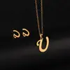 Brincos de Alfabeto Minimalistas e Elegantes Estilo Coreano, Colar Exportação Simples Europeu e Americano de Luxo Leve de Nicho