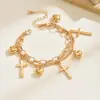 Pulseira com Corrente e Pingente Cruz Amor Cruzado Simples de Liga Personalizado Transfronteiriço Europeu e Americano Joia de Mão Empilhada de Luxo Leve de Alta Qualidade