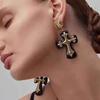 Collar y Pendientes de Cruz de Madera de Nicho Europeo y Americano Pendientes de Cadena de Lana de Lujo Ligero Pendientes de Moda Alta para Mujer