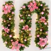 Nueva Decoración Luminosa de Ratán Navideña Colgante para Ventana Puerta Suministros para Decoración de Árbol de Navidad Guirnalda de Bolas de Navidad de Aguja de Pino Simulada