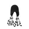 Otoño e invierno Nuevo gorro Lei Feng tejido para mujer, cálido, con protección para las orejas, lindo, con puntera, hecho a mano, tejido, con borla, de lana
