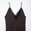 Estilo Europeo y Americano 2025 Verano Nuevo Sexy Cuello en V Puntada de Encaje Hueco Asimétrico Vestido de Tirantes