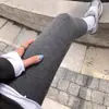 Leggings con forro polar para mujer para usar al aire libre, bordados, nuevo modelo primavera/otoño 2026, de cintura alta, talla grande, pantalones finos de algodón acanalado, largo cropped
