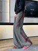 Calça de moletom patchwork listrada estilo americano para homens, design folgado de perna reta e larga, coleção primavera/outono 2026, calça esportiva casual plus size
