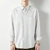 Camisa de Manga Larga a Rayas Retro Japonesa Nueva para Hombre de Primavera y Otoño, Holgada Unisex Casual de Calle Americana, Top de Moda