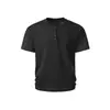 Moda Retrô Americana Camiseta de Manga Curta com Gola Henry Verão Novo Casual Solta Versátil Top Fresco para Homens