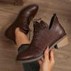 Botas de Veludo com Cadarço de Salto Médio para Mulheres 2025 Inverno Novo Bico Fino Comércio Exterior Transfronteiriço Retro Quentes Botas Curtas Atacado