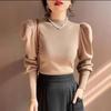 Otoño e Invierno 2024 Nuevo Punto con Mangas de Linterna Cuello Medio Ropa de Mujer Ropa Interior Camisa Base de Cuello Semi Alto Top Pulóver Ropa de Exterior