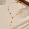 Moderna y Única, Exquisita y Simple, Larga Cadena de Acero Inoxidable en Forma de Y con Colgante de Flor de Rosa Incrustada de Diamantes