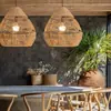 Lámpara de araña para hotel de estilo wabi-sabi, ratán tejido a mano y cuerda de cáñamo, nuevo estilo Zen chino, para comedor, sala de estar, dormitorio, sala de té