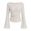2026 Europeu e Americano Transfronteiriço Gola Barco Jacquard Slim Fit Feminino Manga Longa Flare Camisa de Malha Floral