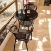 Mesa de Té y Silla de Balcón Silla de Ratán Combinación de Tres Piezas Mesa de Té Cuadrada Silla de Ratán para Patio Ratán para Exterior Mesa y Silla para Exterior