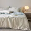 Conjunto de Quatro Peças Borda Larga Bordado Floral Tencel Lenzing Classe A Luxo Leve Conjunto de Roupa de Cama Lençol de Seda Gelada Capa de Edredom Verão