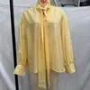 Comercio Exterior Transfronterizo Ropa de Mujer Primavera y Verano Estilo Europeo y Americano Color Sólido Camisa de Manga Larga con Cuello y Decoración de Lazo