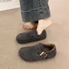 Nuevos zapatos Birkenstock vintage para mujer con puntera redonda y forro de fieltro, forrados de felpa para otoño e invierno, zapatos cálidos peludos sin cordones, zapatos de algodón para mujer