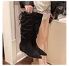 ¡Hace que las piernas se vean súper largas! Botas altas de plataforma con cuña y tacón grueso de encaje retro para otoño, punta fina, caña ancha, tacón alto, hasta la rodilla para mujer