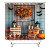 Cortina de Ducha Impermeable con Tema de Halloween Juego de Cuatro Piezas Decoración de Calabaza Cortina Divisoria de Baño Juego sin Taladro