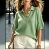Nueva Camisa Polo de Punto Waffle Suelta de Manga Corta para Mujer Verano 2026, Estilo Europeo y Americano, Top Casual Versátil de Color Sólido