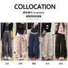 Calças cargo estilo americano com paraquedas para mulheres, outono vintage folgadas de cintura alta afuniladoras fluidas com botões, calças esportivas de perna larga de uso bidirecional