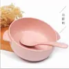 Juego de vajilla para niños de paja de trigo, tazón de arroz degradable, tazón y cuchara con mango pequeño, regalo, venta al por mayor