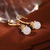Pendientes de plata 925 chapados en oro con circonitas y jade blanco Hotan, ligeros y de lujo, para mujer.