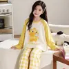 Pijama para Niñas de Algodón Puro Primavera y Otoño Manga Larga Estilo Delgado Niñas Niños Grandes Adolescente Estudiante de Secundaria Estilo Otoño Ropa de Casa