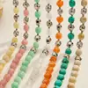 Collar de acero inoxidable con cuentas ovaladas multicolor transfronterizo europeo y americano, pulsera de cadena para clavícula de mujer de nicho de lujo ligero