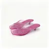 Zapatos de Gel de Tacón Bajo Europeos y Americanos Transfronterizos Mules de una Correa con Tacón de Copa de Vino Punta Cuadrada Zapatos con Tacón de Cristal Sandalias Mujer