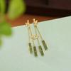 Yilu plata S925 plata esterlina chapado en oro jade de Hetian jade retro elegante aretes de botón de hoja de bambú moda nacional aretes estilo antiguo